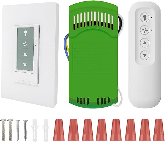 Universal Ceiling Fan Remote Control Kit, Wall Remote Switch with 3 Speed | Replacement for Hunter Hampton Bay Harbor Breeze, Include Wall Switch, Remote Control and Receiver, Light Dimmer