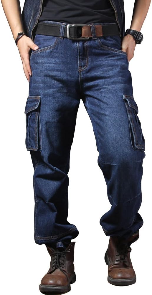 Casual Motorcycle Workwear Multi Pockets Denim Biker Cargo Jeans Pants