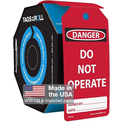 AccuformNMC NMC 100 Safety Tags by-The-Roll, Danger Do Not Operate, OSHA Compliant Tags, Waterproof PF-Cardstock, Resists Tears, 6.25"x3", TAR106, American Made Safety Tags, Signs, and Labels