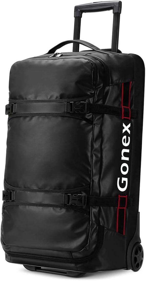 Gonex Rolling Duffle Bag with Wheels, 70L Water Repellent Wheeled Travel Duffel Luggage with Rollers 25 inch, Black | 70L Roller Checked Bag, YKK Zippers, High Stability Telescopic Handle, Inline Rubber Wheels, Travel & Gear Bag