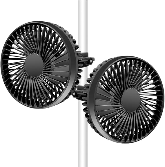 Grow Tent Fan, 5in Two Fans for Greenhouse Plant All Direction Ventilation Circulation Instead of Oscillating, Can Work with Timer and Thermostat, 3 Speeds IP54 Waterproof 8ft Cord Power Adapter