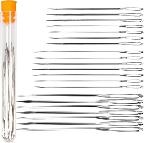 Hekisn Large Eye Sewing Needles, Sewing Needles, Stainless Steel Embroidery Thread Needle, Handmade Yarn Knitting Needles Leather Needle (21 Pieces)