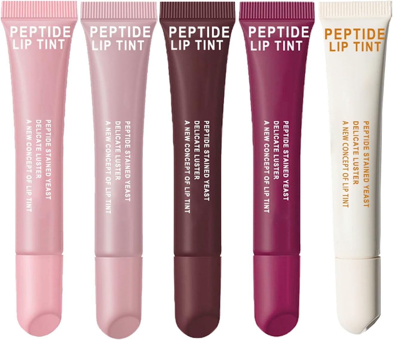 Peptide Lip Tint, Glossy Plumping Tinted Lip Balm, Sheer Color and Hydrating Finish, Strong Moisturizing Peptide Tinted Lip Gloss, Lip Glow Oil Revitalizing for Dry Lips, Long-Lasting 5PCS