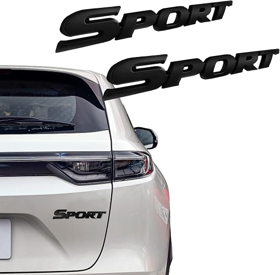 2PCS 3D Metal Sport Sticker for Car, Car Sport Emblem, 3D Premium Side Rear Trunk Emblem Badge Decals, Auto Badge Stickers Exterior Decoration Accessories Fit Most Cars (Black)