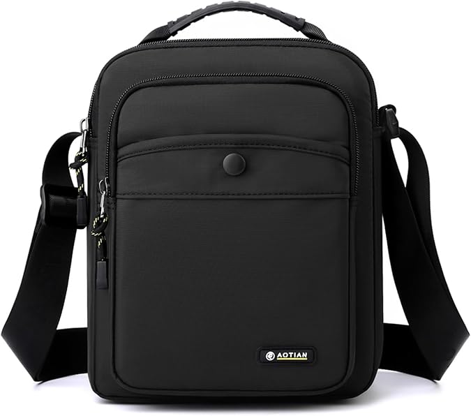 zhongningyifeng Men's Shoulder Bag Small Messenger Bag Nylon Business Waterproof Lightweight Casual Black Crossbody Bag for Work Travel Outdoor
