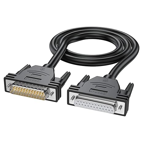 DB25 Male to Female Extension Cable - 3FT, 26awg Tinned Copper Wires of 25 Different Colored, Double-Shielded with Foil & Braid, D-SUB 25 Pin RS232 Serial Cable in Black