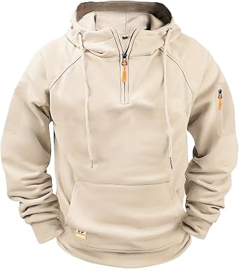 Tactical Hoodies for Men Quarter Zip Pullover Vintage Hooded Sweatshirt Oversized Fleece Lined Hoodie with Pockets