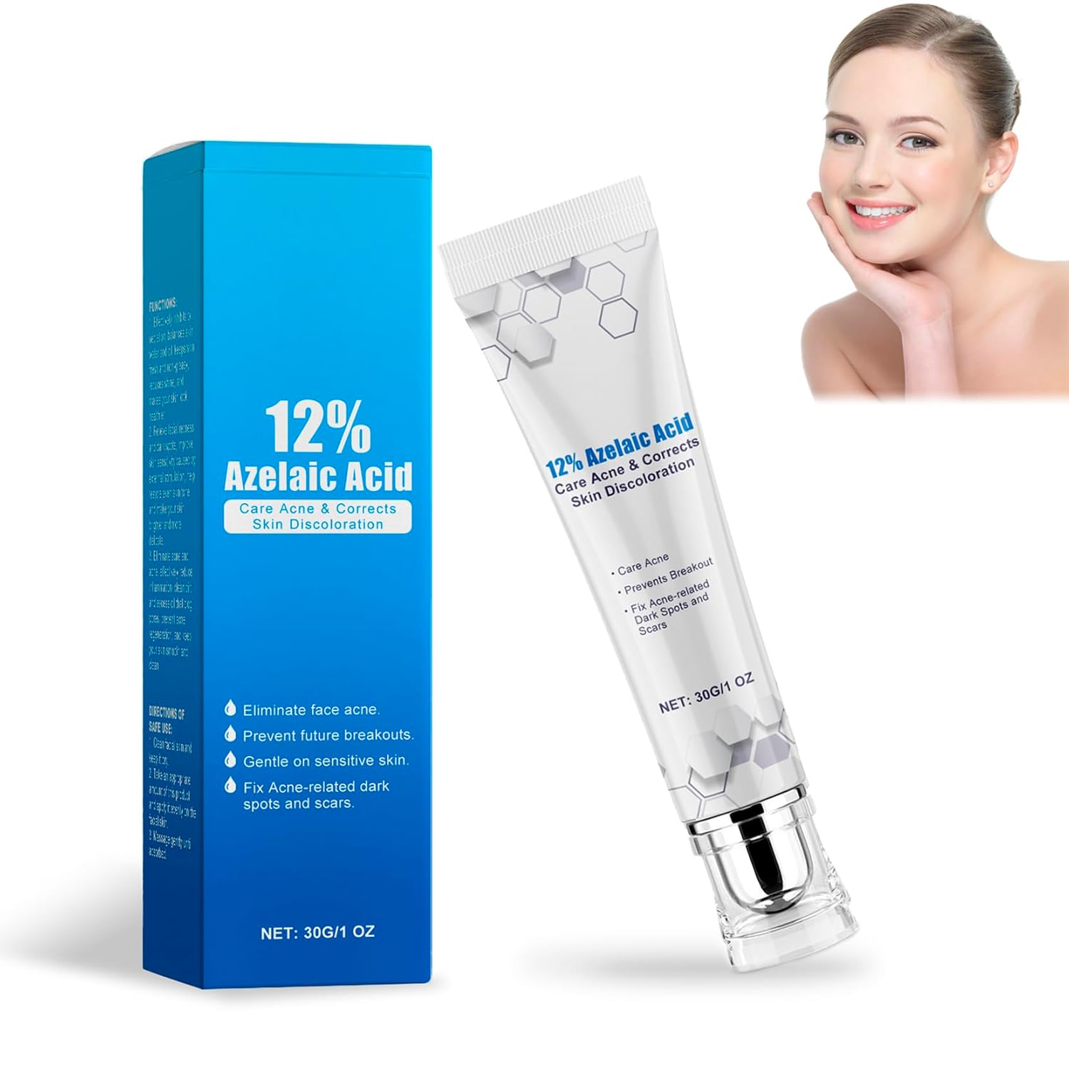 Azelaic Acid 12% Acne Cream: Azelaic Acid Serum for Face & Body, Soothe Blackhead & Redness Skin Care, 30g
