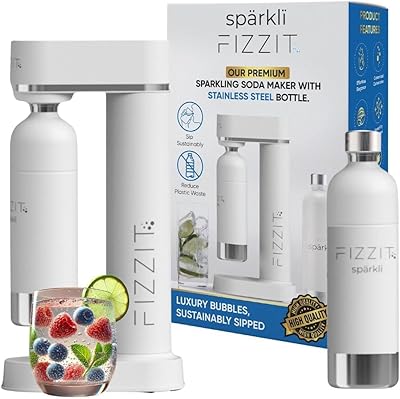 Fizzit Sparkli Carbonated Water Soda Maker with Stainless Steel Bottle Included,Dishwasher Safe
