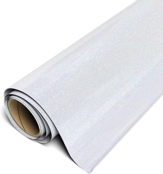 Siser Glitter HTV 11.8"x5ft Roll - Iron on Heat Transfer Vinyl (Rainbow White)