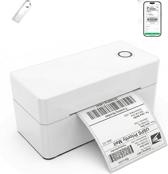 Bluetooth Thermal Shipping Label Printer,4X6 inch Wireless Barcode Printer, high Printing Speed,Compatible with iOS Android Mobile Phone,Windows (White)