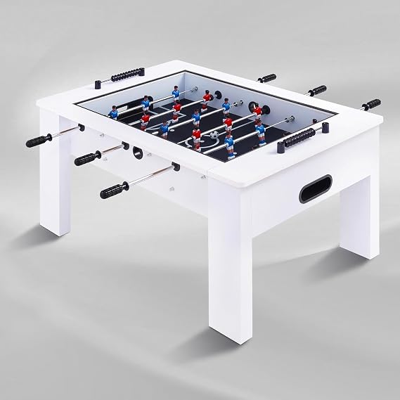 RAYKEEP Foosball Coffee Table with 2 Balls, Tempered Glass | 2-in-1 Soccer Game Table and Coffee Table, Modern Multi Game Table for Living Room, Family Entertainment Center (White)