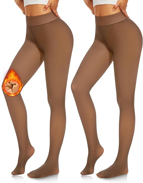 NEW YOUNG Fleece Lined Tights Women - Fake Translucent Warm Pantyhose Leggings Thick Thermal Tights for Winter