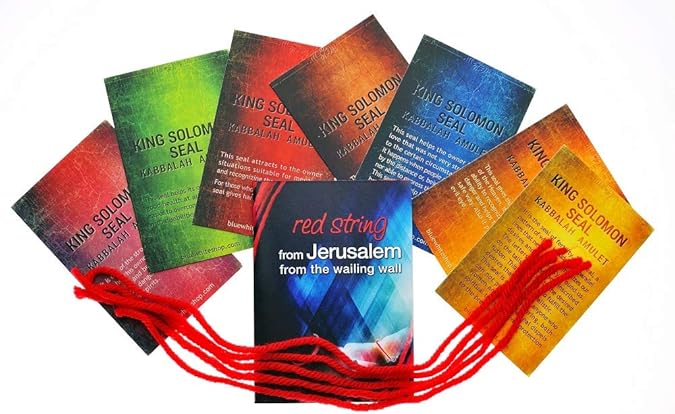 10 Kabbalah Amulets with King Solomon Seals Set and 5 Free Red String Bracelets