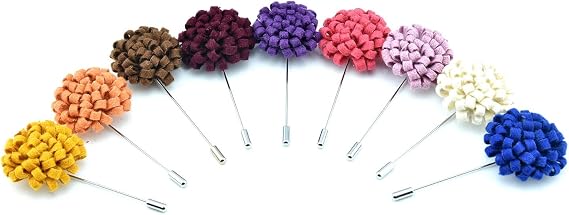 USIX 9pcs Pack-Handmade Men's Lapel Pin Fabric Flower Decor Boutonniere Pin for Suit Wedding Groom Groomsmen Brooch Rose Boutonniere (M1-M9)