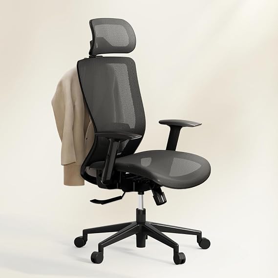 FLEXISPOT OC3 Ergonomic Office Chair Executive Mesh Office Chair Swivel Height Adjustable Seat Headrest Armrest Lumbar Support Caster Wheels Task Gray Mesh Seat Computer Office Desk Chair,Dark grey