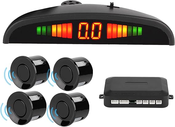 Universal Car Parking Sensor System, 4 Sensors with LED Display and Sound Alarm, Front or Rear Backup Detection