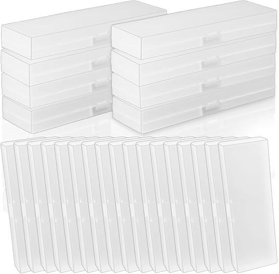 24 Pack Plastic Pencil Cases, Clear Frosted Stationery Box with Hinged Lid and Snap Closure, Pen and Crayon Storage Organizer
