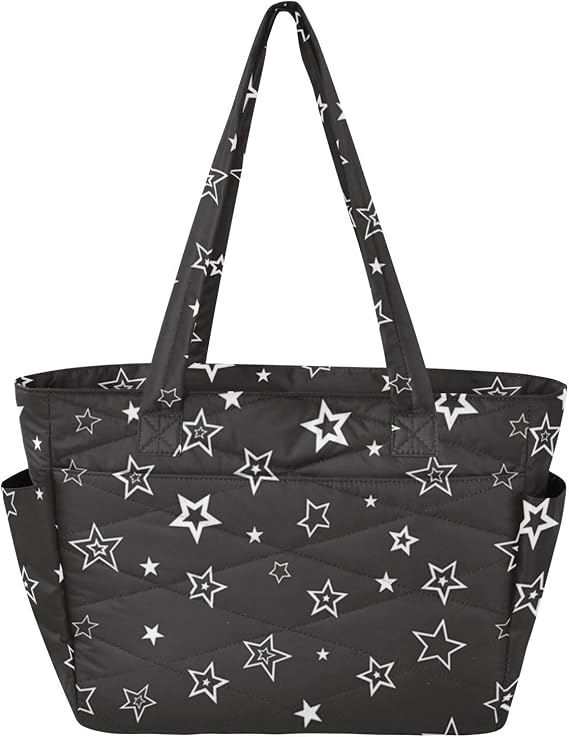 Black Star Silver Women Tote Bag Foldable Bags for Travel &amp; Beach Weekend Getaway with Pockets Bolsa para compras