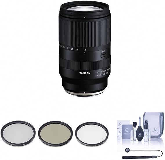 Tamron 18-300mm f/3.5-6.3 Di III-A VC VXD Lens for Sony E APS-C Mirrorless Cameras, Bundle with UV/CPL/ND2 Filter Kit, Cleaning Kit, Lens Cap Tether, Tamron