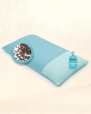 Breathable Cool Buckwheat Pillow,23.6x13.7 Adjustable Fill and Firmness, Firm Cervical Neck Support, Flat Thin Pillows for BackSideStomach Sleepers, Ideal for Nightly Sleeping,Blue