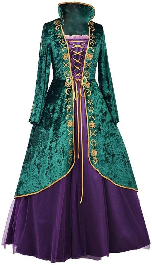CosplayDiy Medieval Green Velvet Dress Witch Cosplay Costume Robes Adult for Women Plus Size