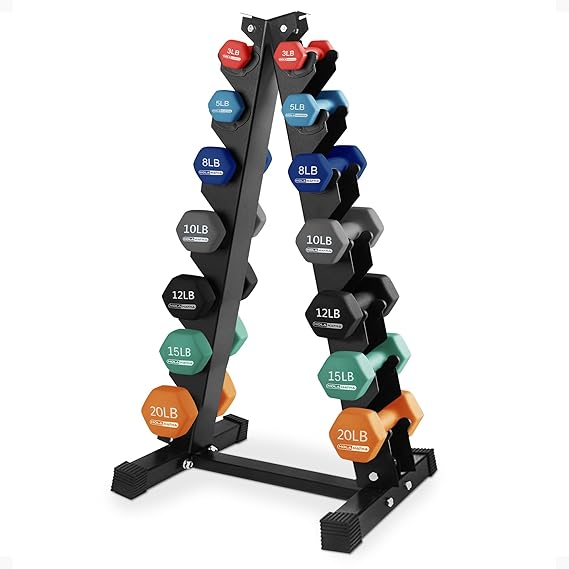 HolaHatha 1, 2 and 3 lb Neoprene Dumbbell Strength Training Weight Set with Rack