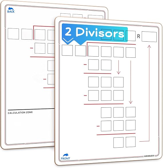 SCRIBBLDO 11x14 Double-Sided Division Dry Erase Board Math Practice Whiteboard with Boxed Layout 2-Digit Divisors Reusable Learning Tool for Teachers Classrooms Homeschool & Special Education