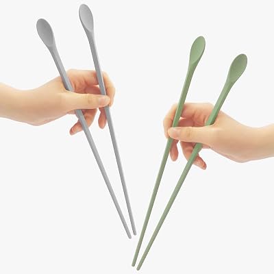 Reusable Long Silicone Cooking Chopsticks with Spoon 12 Inches Dishwasher Safe BPA-free Non-Slip Pastel Color Kitchen utensils Made in Korea Pastel Grey  Pastel Green