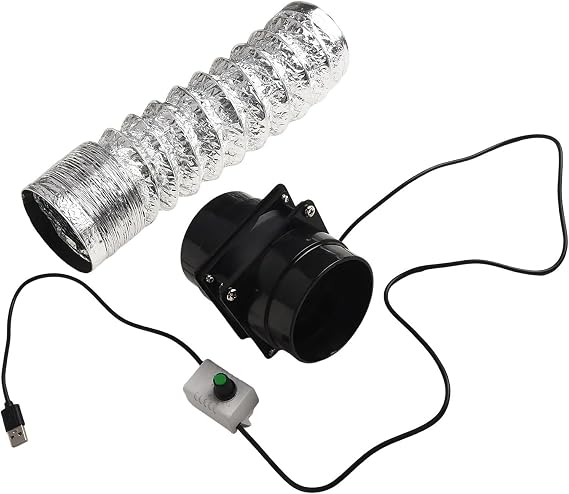 Noiseless Adjustable Airflow Exhaust Vent Fan 1. Cable Length USB 5V Power, For Home Kitchen Shed Efficient Ventilation Copper Motor USB Powered(With 100cm pipe)