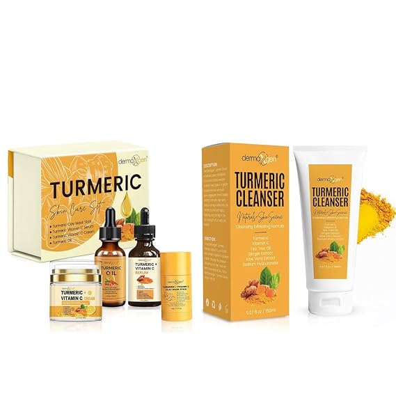 Turmeric Skincare Set Glow Boosting Moisturizer & Facial Cleanser with Natural Ingredients for Balanced, Radiant-Looking Skin