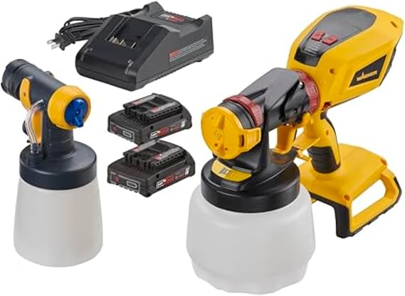 Wagner Spraytech FLEXiO 3550 18V Cordless HVLP Paint & Stain Sprayer | Cordless FLEXiO sprayer includes two nozzles and two batteries and sprays most unthinned latex.