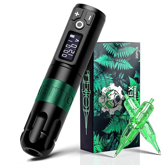 Ambition Soldier Rotary Battery Pen Tattoo Cartridge Machine with TREX #08 Bugpin 5RL Disposable Tattoo Cartridge Needles