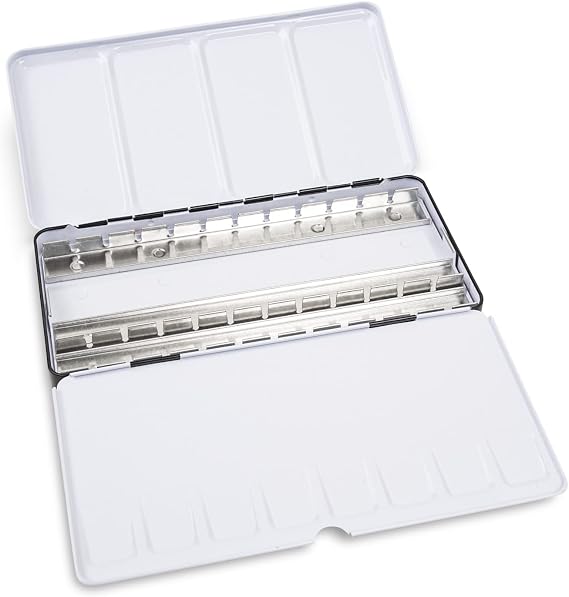 Honsell 80009 Watercolour Empty Box Metal for 36 Half or 18 Whole Bowls with Mixing Palette and Thumb Ring, Colourful, One Size
