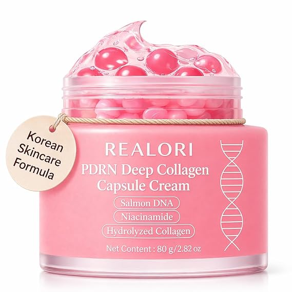 realori PDRN Capsule Cream with Vitamin C & Collagen Korean Boba Moisturizer for Face, Pink Jelly Cream for Deep Hydration, Skin Repair, and Glow Korean Skincare Gel for All Skin Types