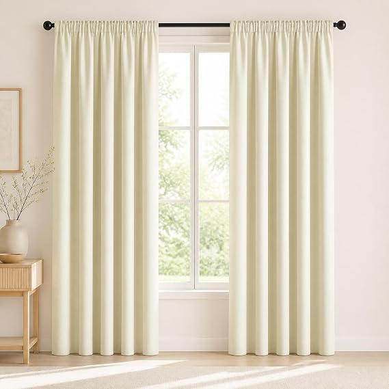 Deconovo Black Out Curtains 84 Inches Long for Living Room and Bedroom | Blackout Curtains, Window Curtains & Drapes, Room Darkening, Rod Pocket, 2 Panels Set, Beige, 42 x 84 Inch