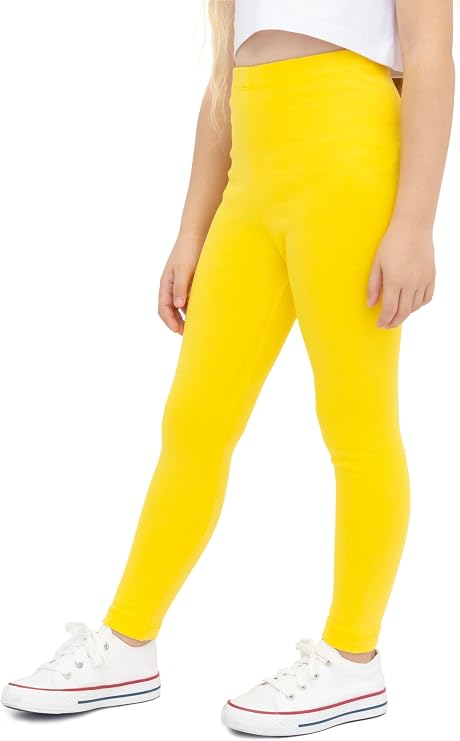 Lilax Girls' Basic Solid Full Length Cotton Soft Leggings