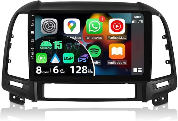 JOYX - [6G+128G] - Android 11 Car Stereo For Hyundai Santa FE (2006-2012) - Wireless Carplay/Android Auto - LED Camera &amp; MIC - IPS 9 Inch 2 Din - DSP Steering Wheel WiFi 4G BT DAB Fast-boot 360-Camera