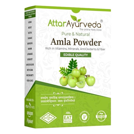 Attar Ayurveda Pure Amla Powder for Hair Growth 100% Pure and Natural, No Preservatives Reduces the Appearance of Skin Blemishes 8.8 Ounce