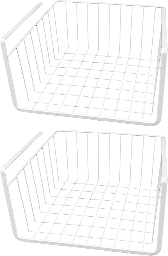 Southern Homewares White Wire Under Shelf Storage Basket Set - Piece Under Cabinet Hanging Storage for Kitchen, Pantry, Organization, Pack of 2