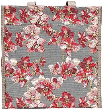 Signare Tapestry Shoulder Bag Shopping Bag for Women with Orchid Grey and Red Design SHOP-ORC