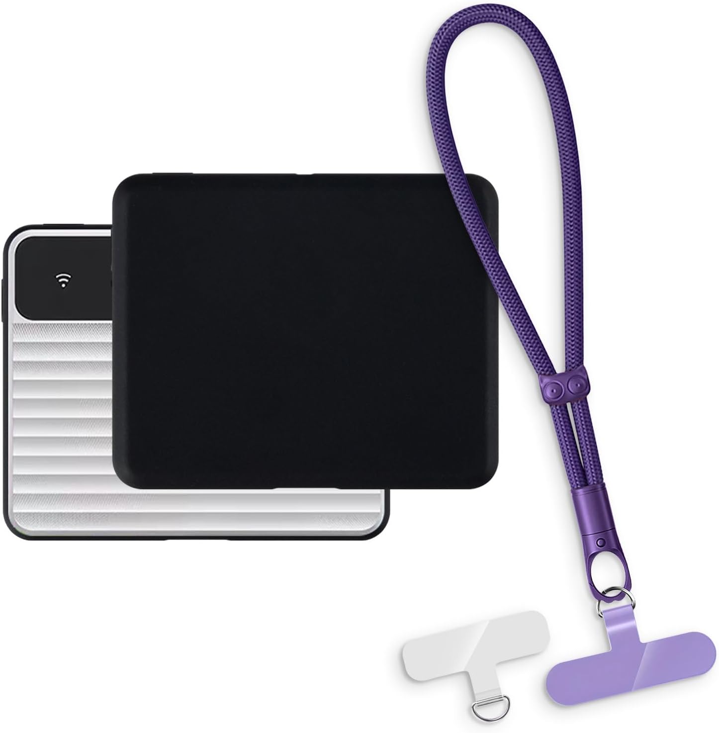 2-in-1 Protective Case and Wrist Strap Compatible with ZTE F50 Pro MU3356 Mini 5G Router Wi-Fi 6 Phone Cover with Detachable Lanyard Anti-Slip Anti-lost Grip Handle Black+Purple