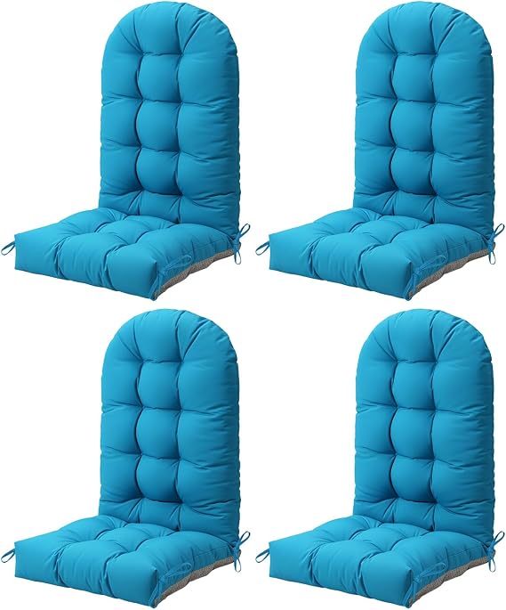 FOOWIN Adirondack Chair Cushion Set of 4, High Back Rocking Chair Cushions | Thickened Patio Furniture Cushions,48.5x20.8x5.19 inch, Waterproof, UV-Protected, Ties,for Porch Yard Lawn Chairs,Lake Blue