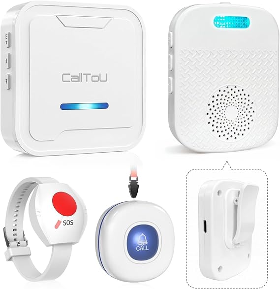 CallToU Caregiver Pager Wireless Call Button for Elderly/Senior,2026 New Version Pager with Vibration & Rechargeable,Nurse Alert System for Home Care Seniors (2 Pager and 2 Button)