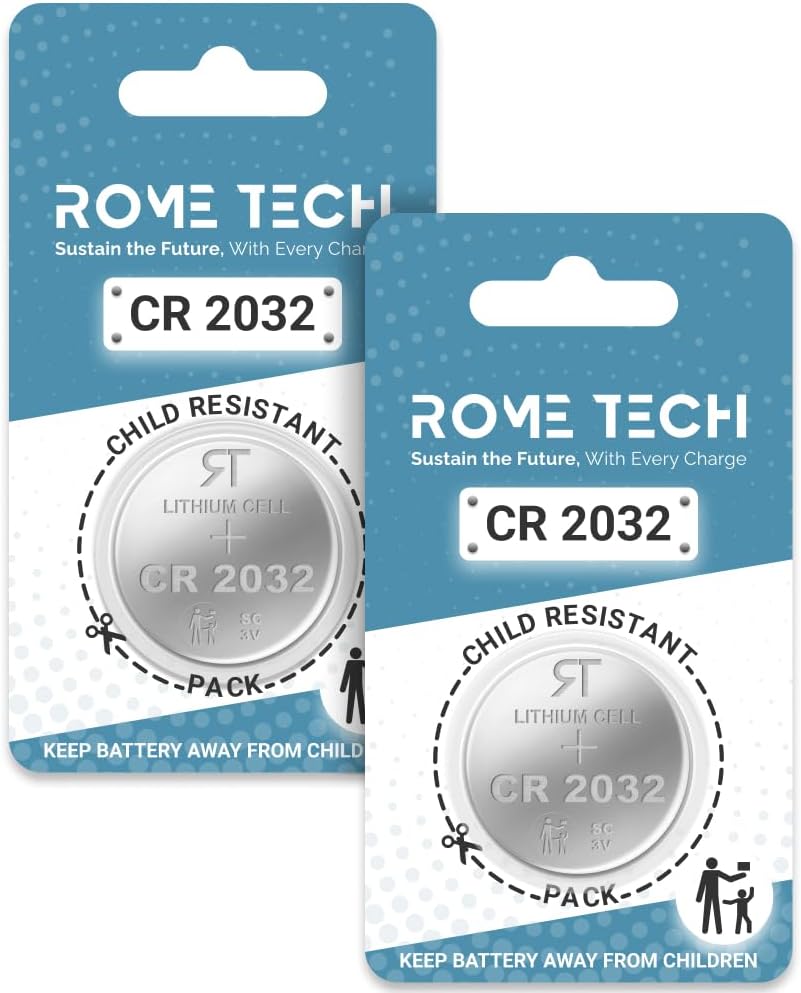 Rome Tech Blood Glucose Monitor CR2032 Batteries Compatible with Fine Test Auto-Coding Premium, GluNEO, IME-DC iDia, KetoSens i-Sens - CR2032 Glucose Meter Battery 2-Pack