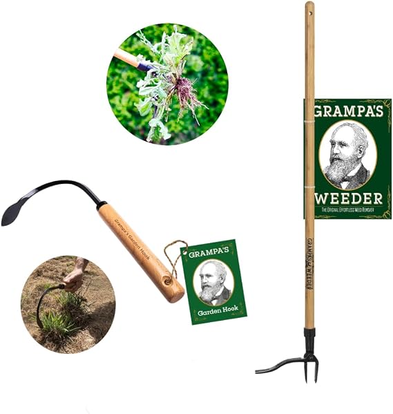 Grampa's Weeder + Grampa's Hand Hook - Original Weeder + Hand Cultivator | Heavy-Duty Steel Breaks Up Hard Soil Aerates Garden Beds Flower & Vegetable Gardens Easy Cultivating Weeding Tool