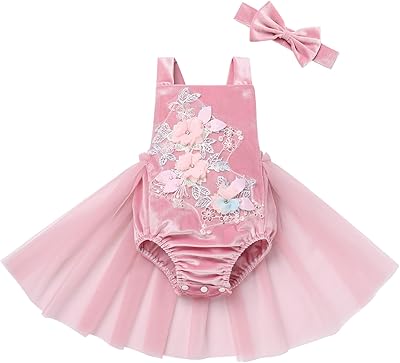 Baby Girl First Birthday Outfit Lace Tulle Romper Princess Tutu Dress One Year Old Birthday Cake Smash Photography Clothes