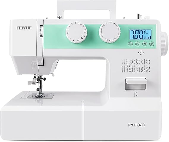 FEIYUE FYe320 Full Size Sewing Machine with Foot Pedal, Speed Control, Heavy Duty & Portable, LCD Display, 25 Built-in Stitches, 6 Bobbins & 5 Included Sewing Feet