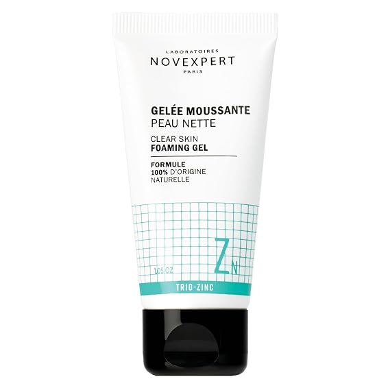Novexpert Clear Skin Foaming Gel, Gentle Facial Cleanser with Zinc, Renews, Restores Skin, Deep Clean with Hydrating Face Wash, Vegan, Organic Skincare, 1.05 oz