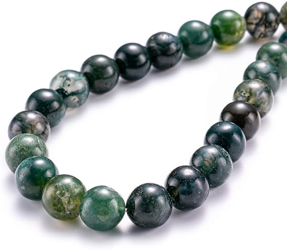 BEADIA Natural Moss Agate Stone Round Loose Semi Gemstone Beads for Jewelry Making 6MM 61PCS